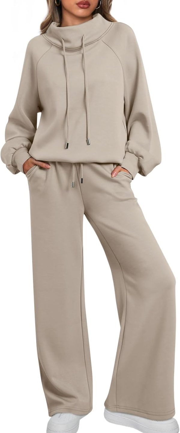 Lounge Sets for Women Sweatsuits 2 Piece Outfits  Fall Drawstring Sweatshirt Wide Leg Sweatpants Tracksuit