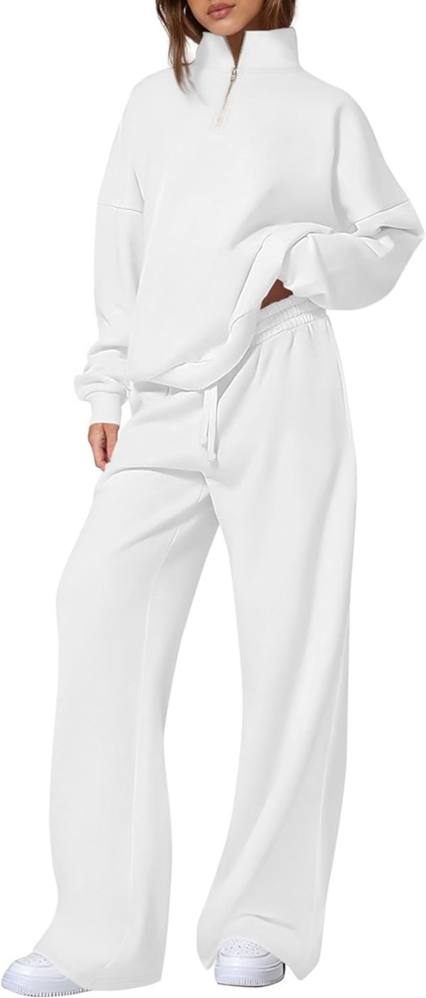 Womens Casual Two Piece Sets Fall  Outfits Quarter Zip Sweatshirts Straight Leg Pants Sweatsuits Tracksuit