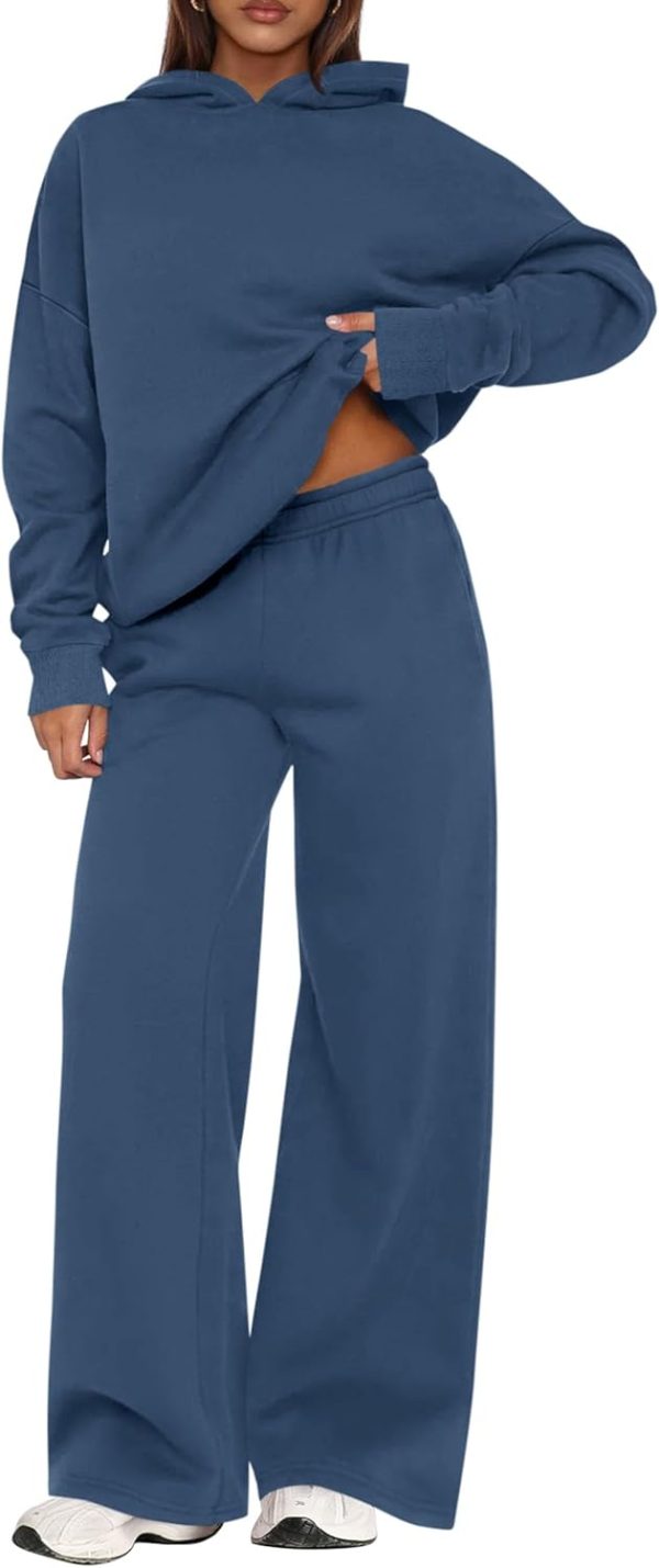 Womens Sweatsuits 2 Piece Set  Casual Winter Long Sleeve Hoodie Loose Wide Leg Sweatpants Fall Tracksuit