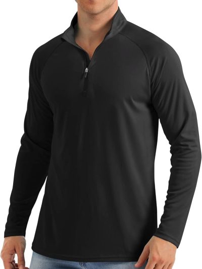 Men's Long Sleeve Sun Shirts UPF 50+ Tees 1/4 Zip Up Fishing Running Rash  T-Shirts Outdoor Shirt