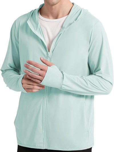 Men's UPF 50+ Sun Protection Outdoor Lightweight Full Zip Hoodie Jacket Long Sleeve Fishing Hiking Performance Shirt