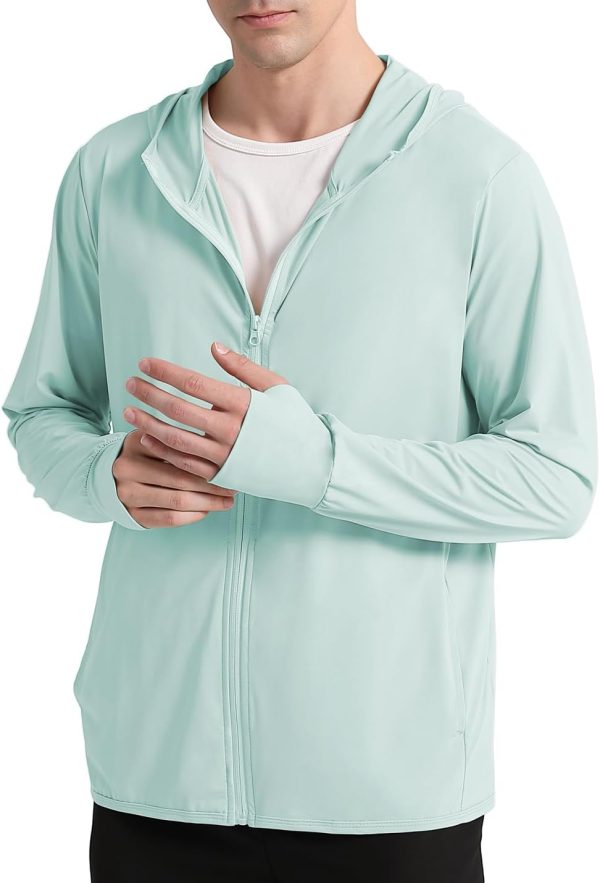 Men's UPF 50+ Sun Protection Outdoor Lightweight Full Zip Hoodie Jacket Long Sleeve Fishing Hiking Performance Shirt