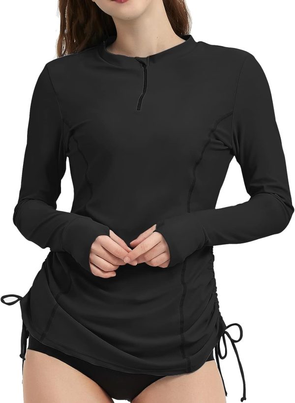 Women's Rash  Long Sleeve Sun Protection Clothing Half Zip Swim Shirt Side Adjustable Swimsuit Tops